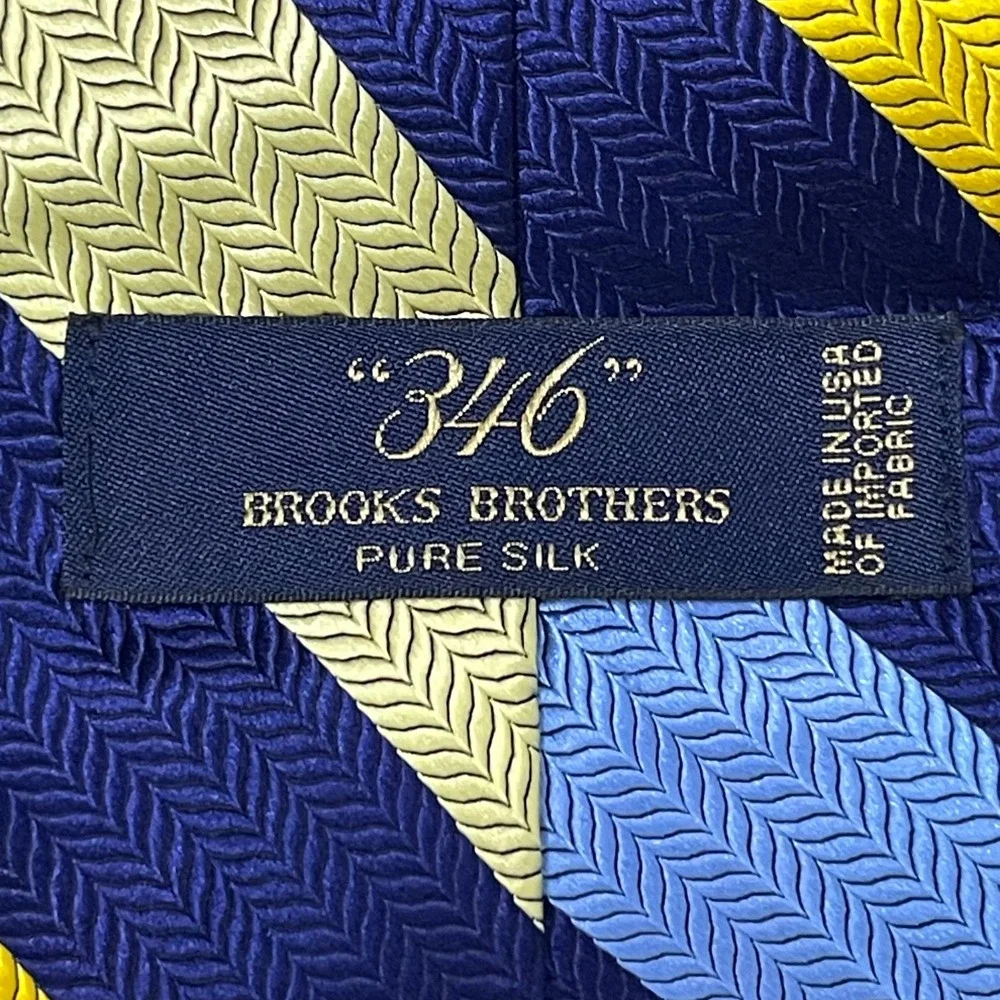 Brooks Brothers 346 Silk Repp Stripe Tie‎ Blue Yellow Classic Preppy